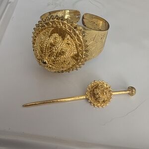Gold Cuff Bracelet and Pin Set